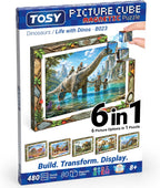 TOSY Picture Cube Life with Dinos: rompecabezas magnético 6 en 1, 80 bloques, 480 caras de rompecabezas, 0.63 pulgadas, B023, arte UV sin costuras, marco listo para exhibición, coleccionable, regalo