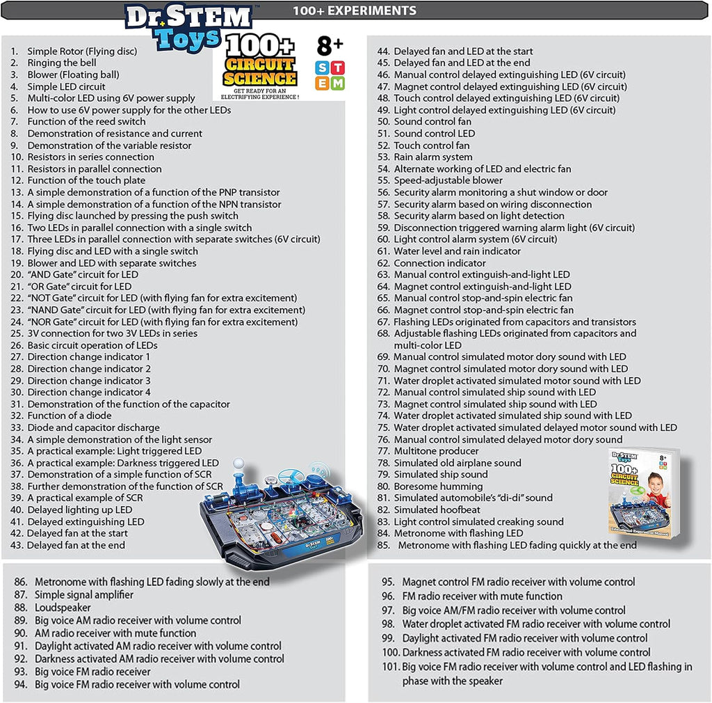 Dr. STEM Toys Kit de ciencia de circuitos, incluye más de 100 experimentos eléctricos con luces, sonidos y acción, para niños y niñas a partir de 8 años