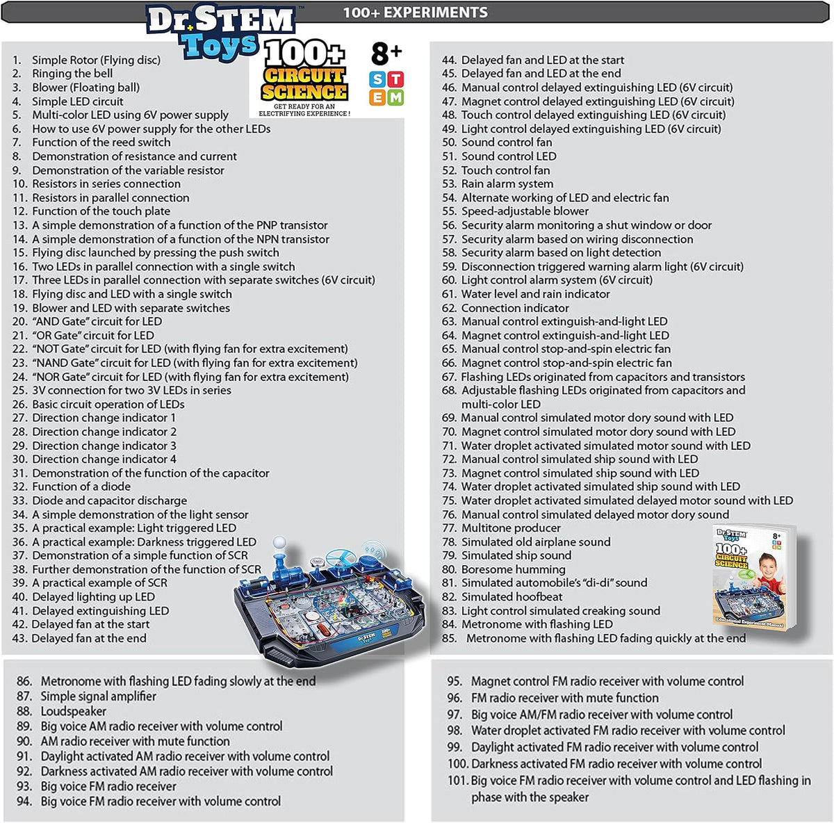 Dr. STEM Toys Kit de ciencia de circuitos, incluye más de 100 experimentos eléctricos con luces, sonidos y acción, para niños y niñas a partir de 8 años