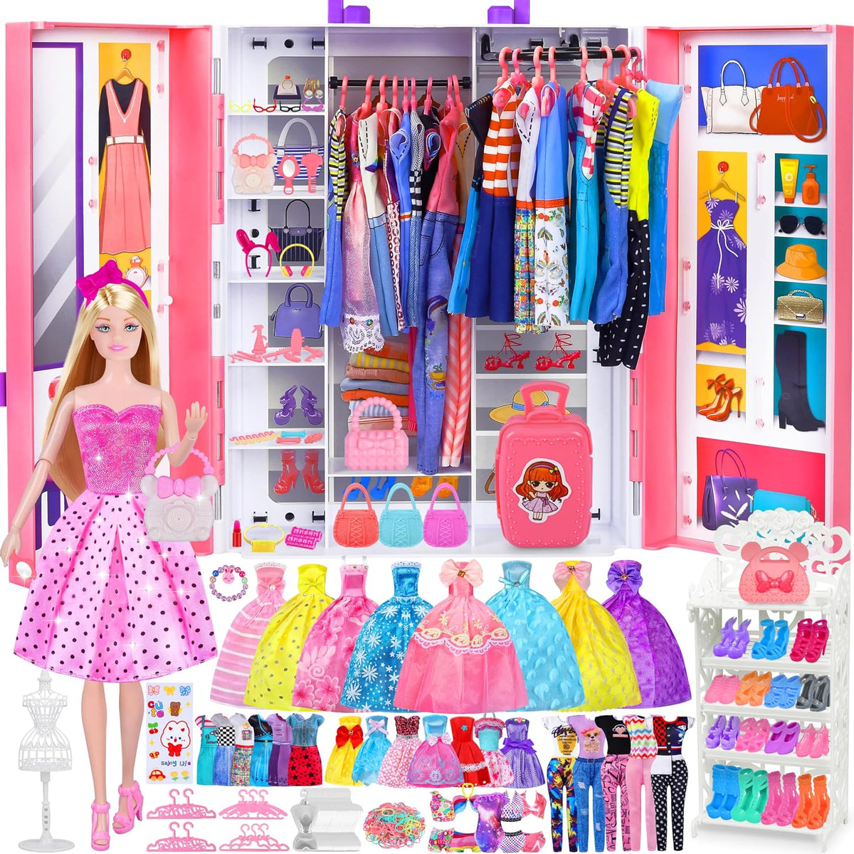 Doll Closet Playset con Doll, 342 Pcs Clothes y Accessories