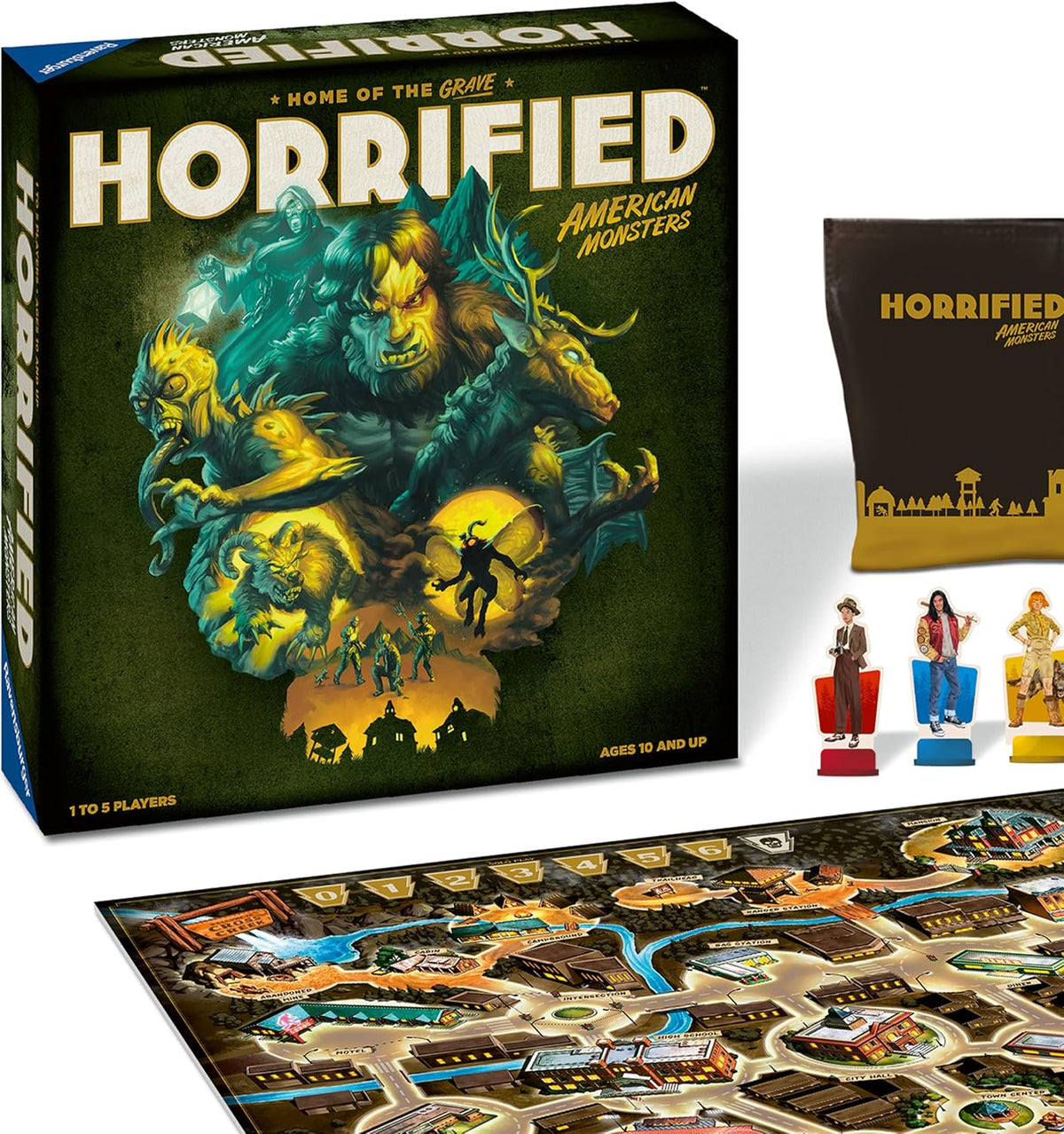 Ravensburger Horrified Games - American Monsters - Juego de mesa de estrategia - Impulsa el pensamiento crítico y el trabajo en equipo - Juego cooperativo - Desafíos únicos de monstruos - 1 a 5