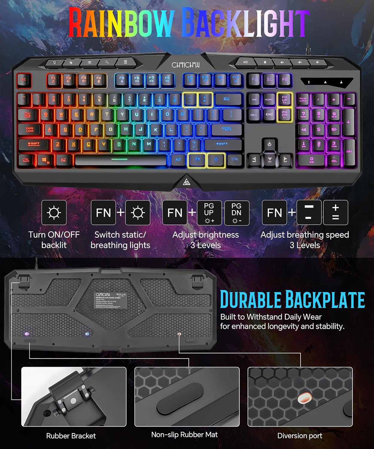 Combo de teclado y mouse para juegos de PC con cable con retroilumi...