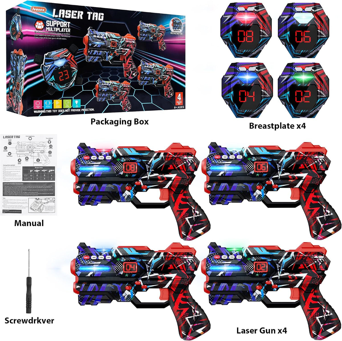 Juego de 4 pistolas láser con pantalla LED digital