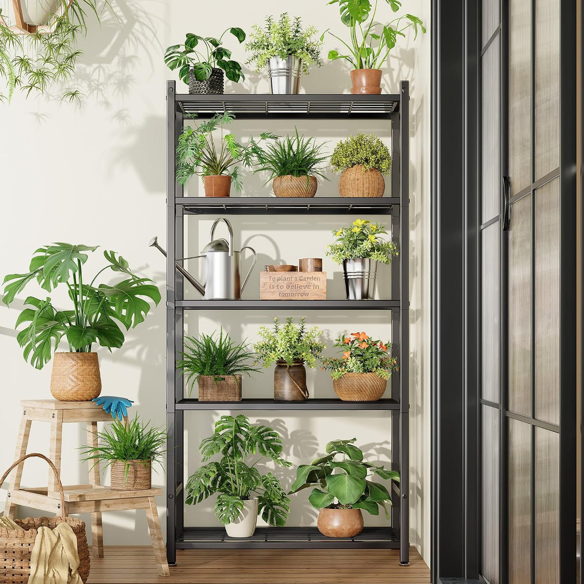Estantes de almacenamiento, estantería de metal de 5 niveles con 120 libras por estante, pies niveladores, estante de almacenamiento para garaje, cocina, despensa, armario, 24 x 12.2 x 61.1