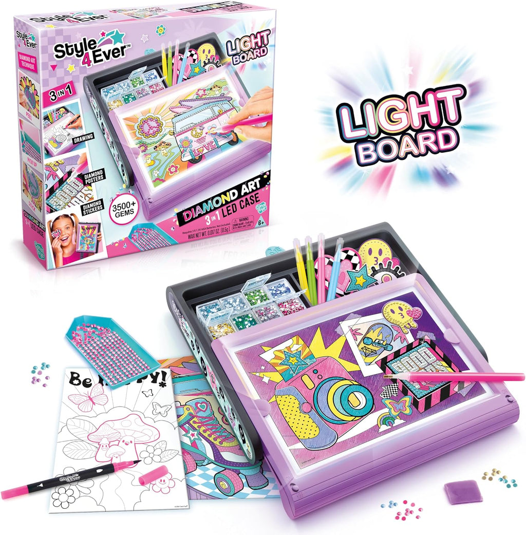 Canal Toys Style 4 Ever Estudio de Arte de Diamante. Estuche LED 3 en 1 con Tablero Iluminado. Crea Dibujos, Pósters de Diamantes y Adhesivos de Diamantes. Edad 6+