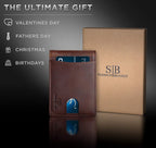 SERMAN BRANDS RFID Blocking Cartera Bifold Delgado de Cuero Genuino Minimalista para Hombre con Clip para Billetes Delgado para Regalo