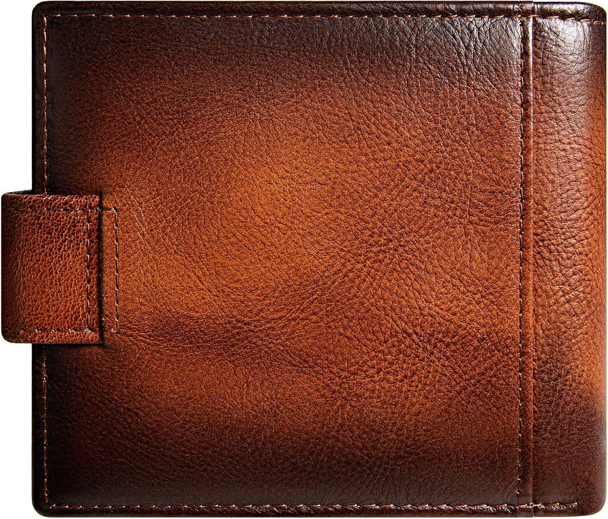 Cartera de cuero vintage para hombre, 19 ranuras para tarjetas, bloqueo RFID, gran capacidad, soporte para tarjetas plegable de cuero de grano superior, marrón (YELLOWISH BROWN), Retro