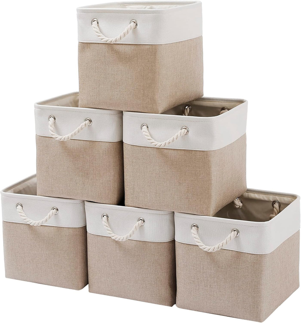 Contenedores de almacenamiento de cubos de 11 x 11 pulgadas, paquete de 6 cubos de almacenamiento plegables grandes de tela con cuerdas, cubos de almacenamiento plegables para el hogar