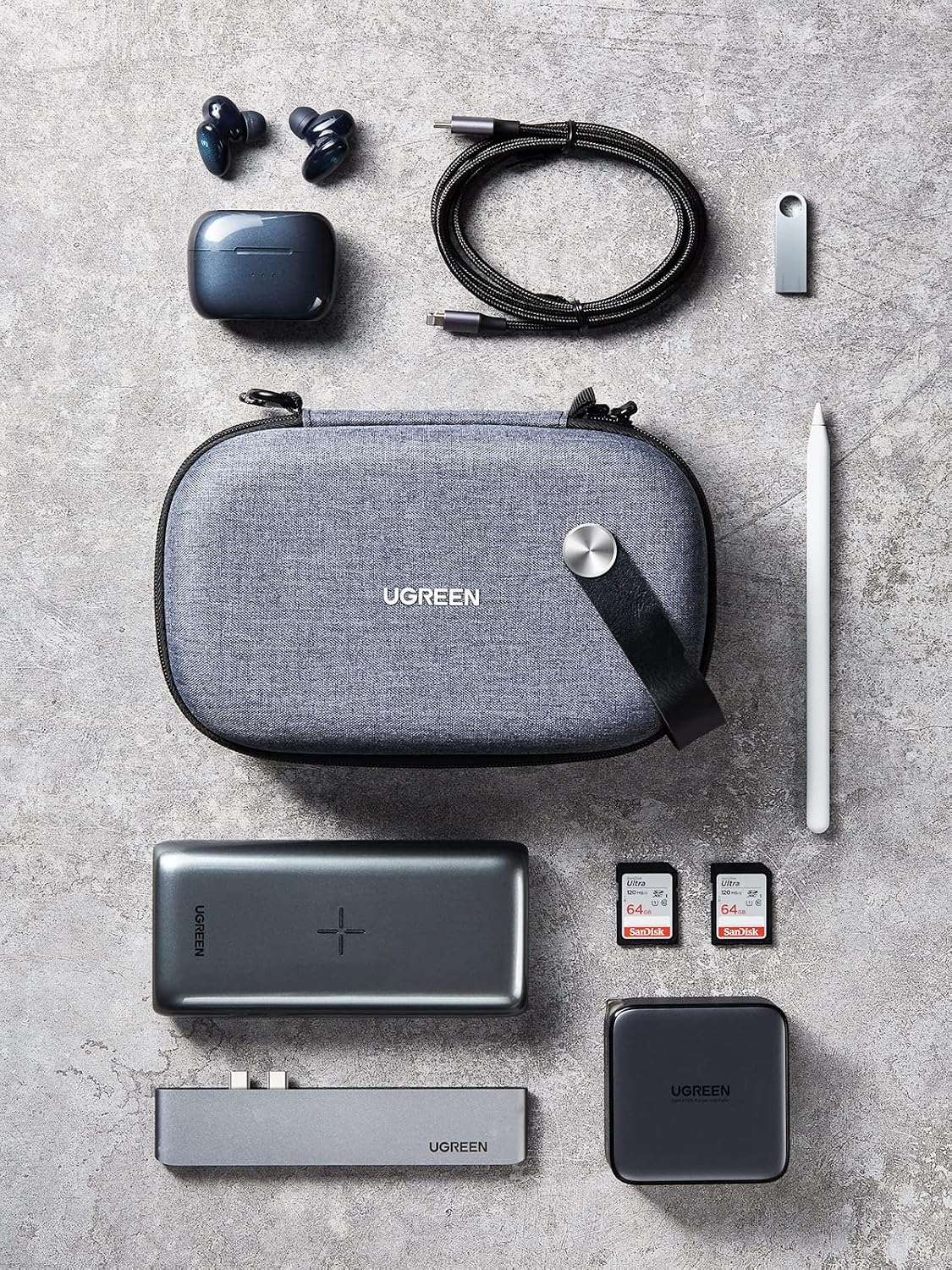 UGREEN Organizador electrónico Estuche de viaje Bolsa Accesorios Bolsa de almacenamiento impermeable Portátil Bolsa de almacenamiento Esenciales de viaje con cable USB Flash Drive Cargador Tarjeta de