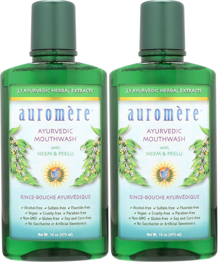 Auromere Enjuague bucal natural ayurvédico con neem y peelu, 16 onz...