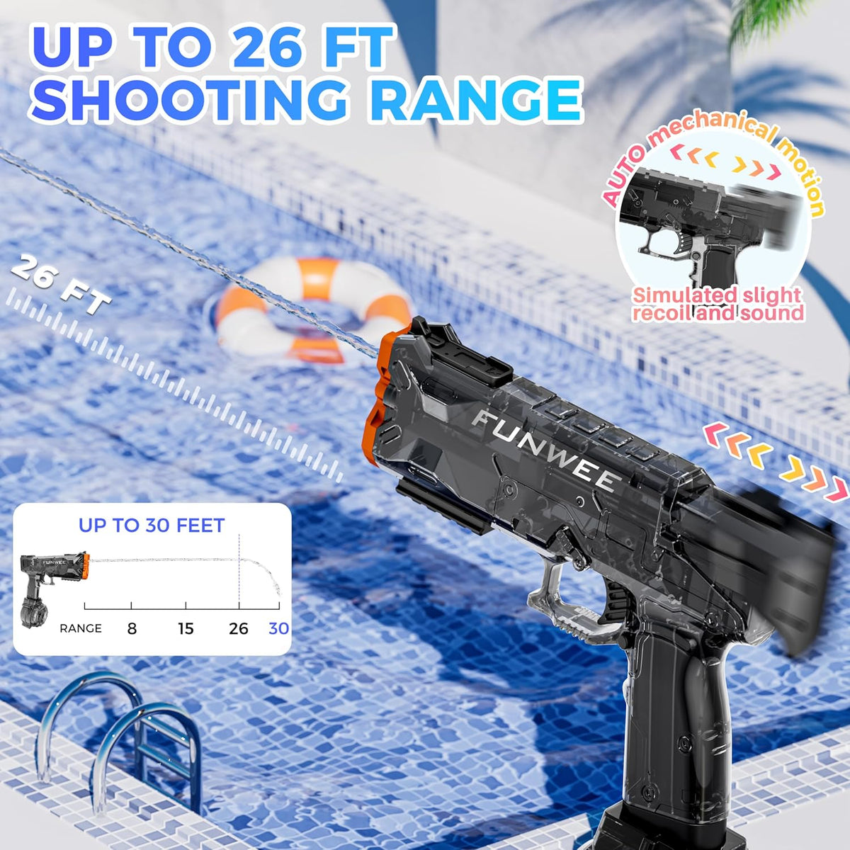 2 unidades de pistolas de agua eléctricas para niños y adultos, pistola de agua de largo alcance potente, pistola de agua automática completa más fuerte de alta capacidad con más de 400