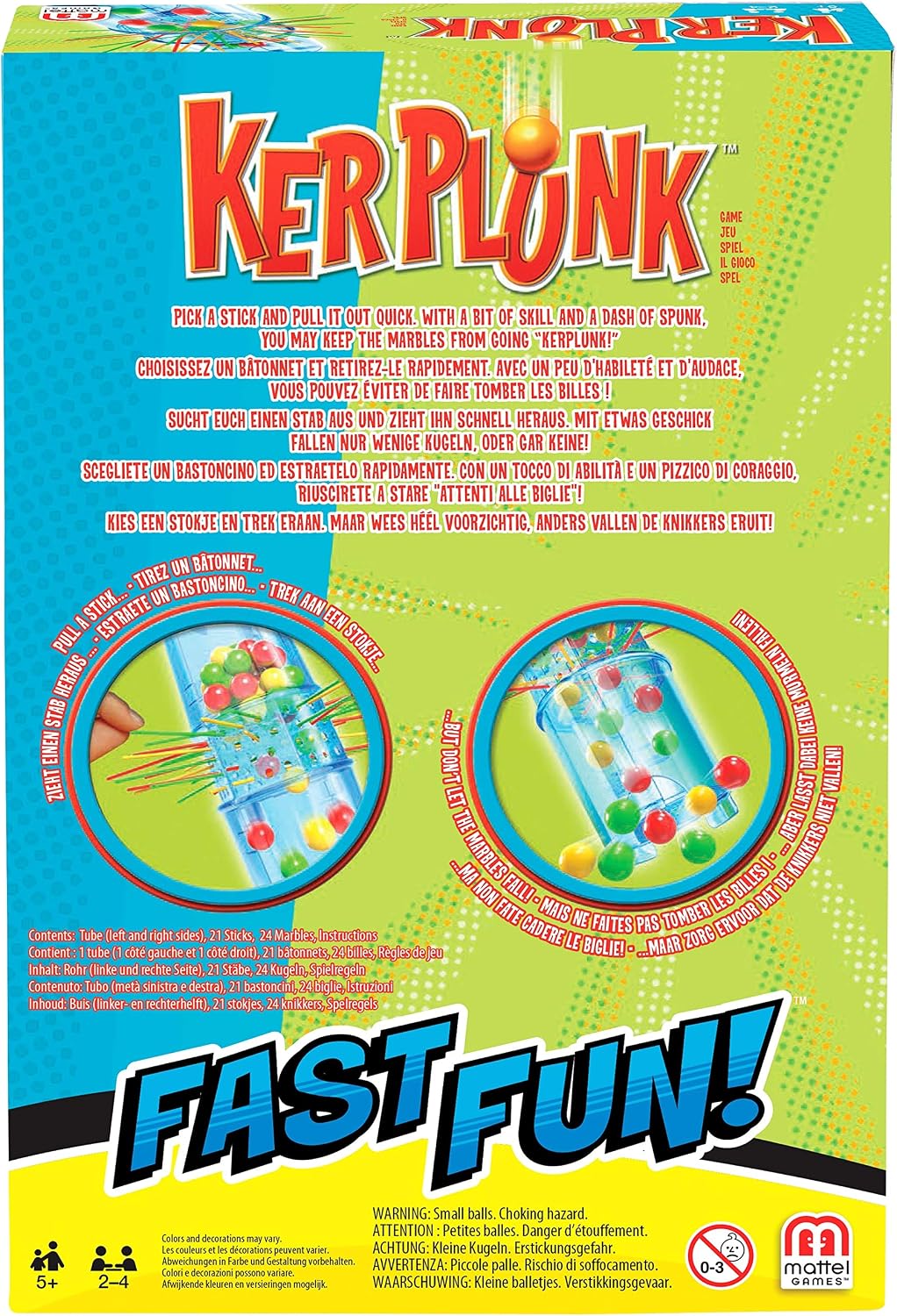 Mattel Games Fast Fun Blokus/Kerplunk, juego para dos jugadores, tiempo de juego aprox. 15 minutos, edad 5+
