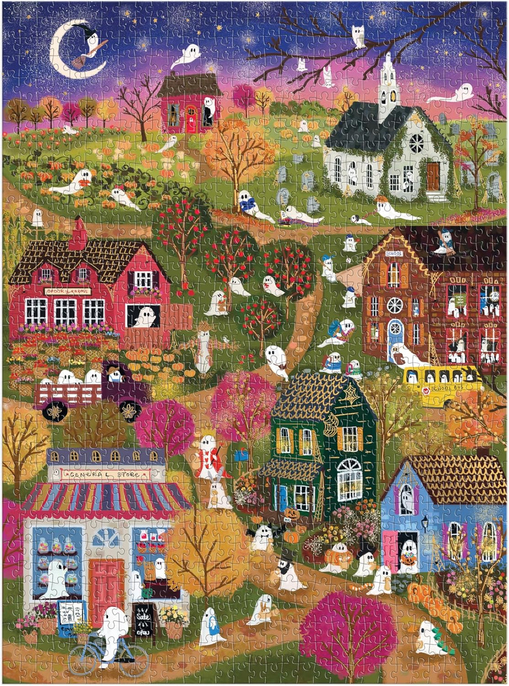 Galison - Rompecabezas de 1000 piezas de Spooky Village con papel de