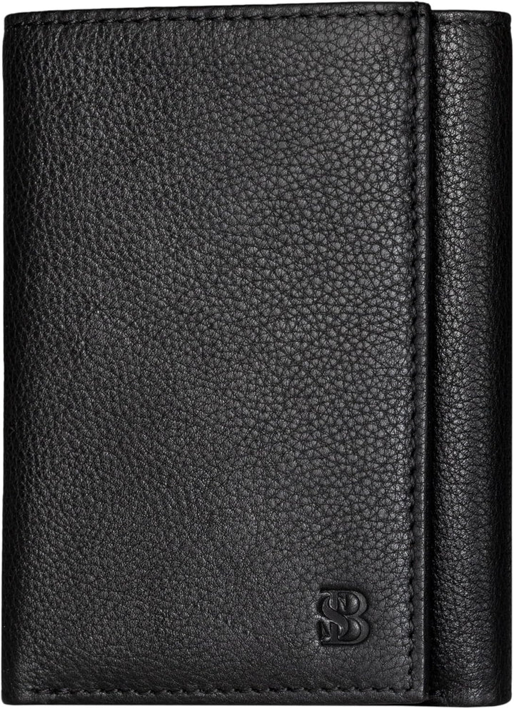 SERMAN BRANDS Billetera Tríptica para Hombres - Cuero Genuino con B...