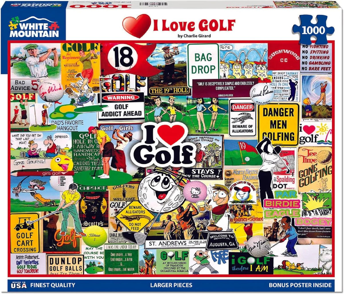 blanco Mountain Rompecabezas de 1000 piezas Curso Humor, I Love Golf