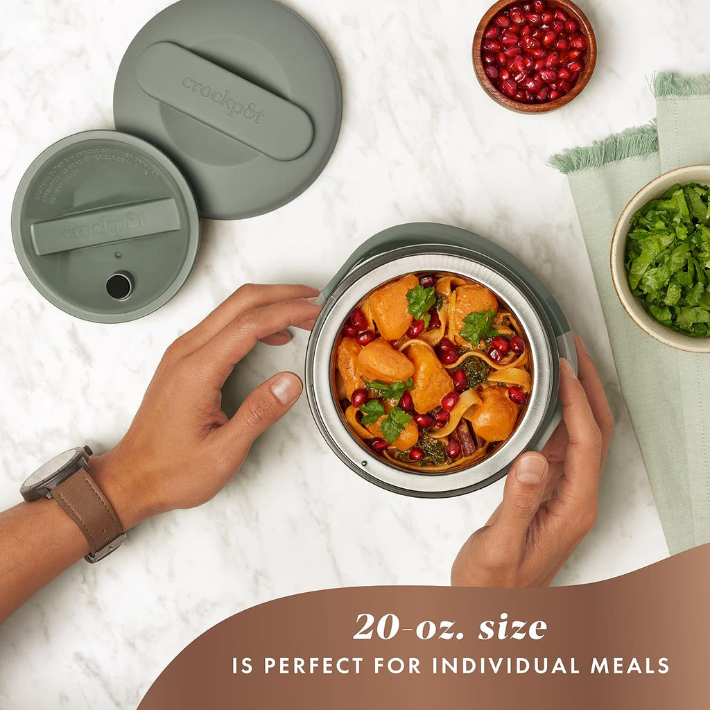 Crock-Pot Lonchera eléctrica portátil, calentador de alimentos de 20 onzas, verde lunar, ideal para viajes, sobre la marcha, mantiene la comida libre de derrames, cálida y sabrosa, apta para