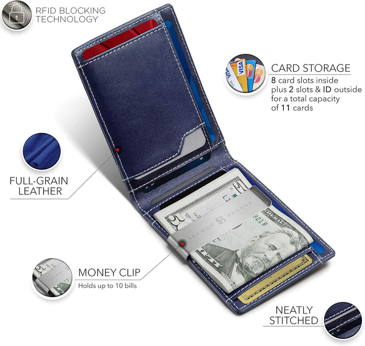 SERMAN BRANDS Money Clip Wallet - Mens Wallets slim Front Pocket RF...