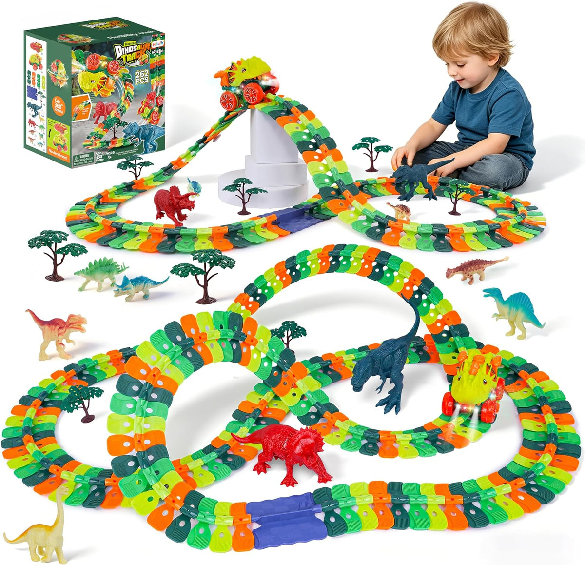 Juguete de pista de dinosaurio, juego de pista de carreras de