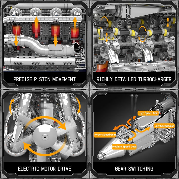Mould King V8 Kit de modelo de motor doble turbo que