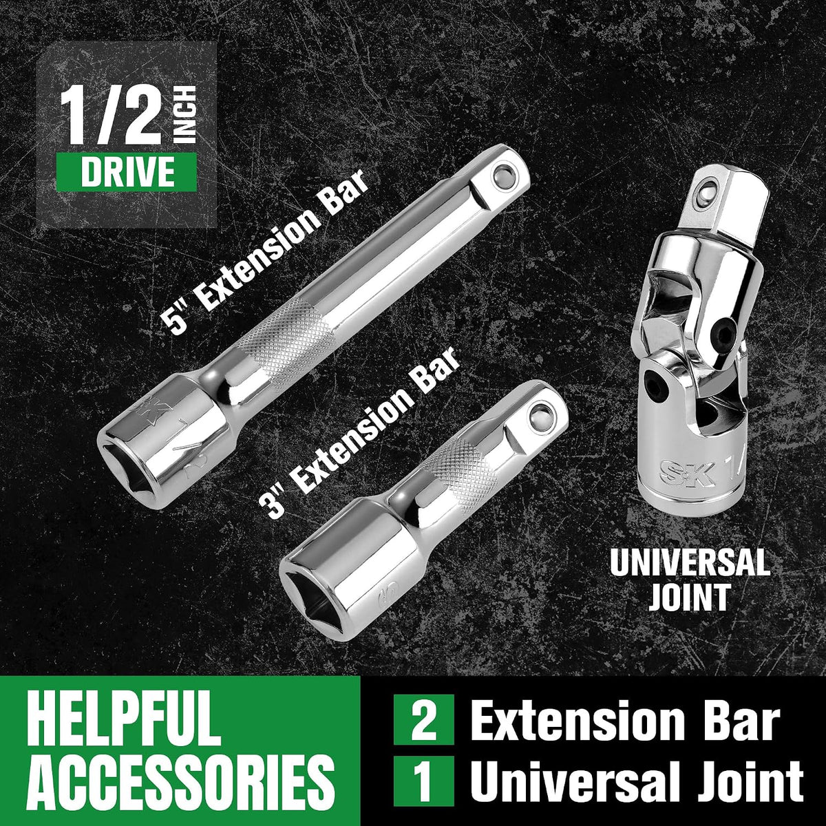 Conjunto de dados de 1/2" de SK con llave dinamométrica de 216-P, 23 piezas, enchufes SAE y métricos