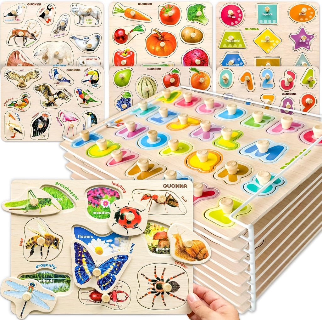 8 rompecabezas de madera para niños pequeños de 1-3 años - rompecabezas Montessori para edades 2-4 en un estante