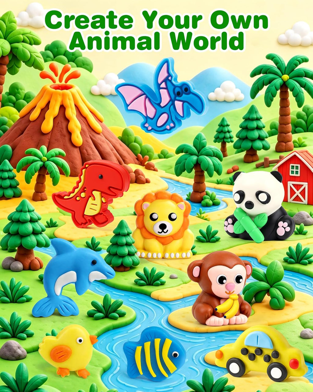 Helsort Juego de masa de juego de animales para niños, 35 herramientas de