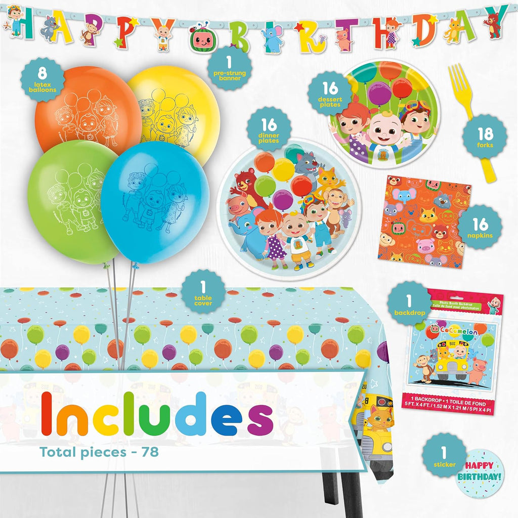 Cocomelon - Decoraciones de cumpleaños, telón de fondo, globos, pancarta