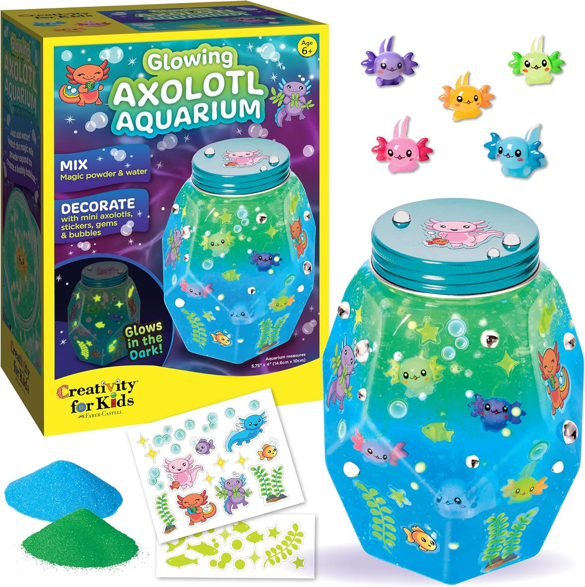 Creativity for Kids Axolotl Craft Bundle - Mini terrario de jardín, acuario brillante y kit de pintura de diamantes con calcomanías y atrapasoles (a partir de 6 años)