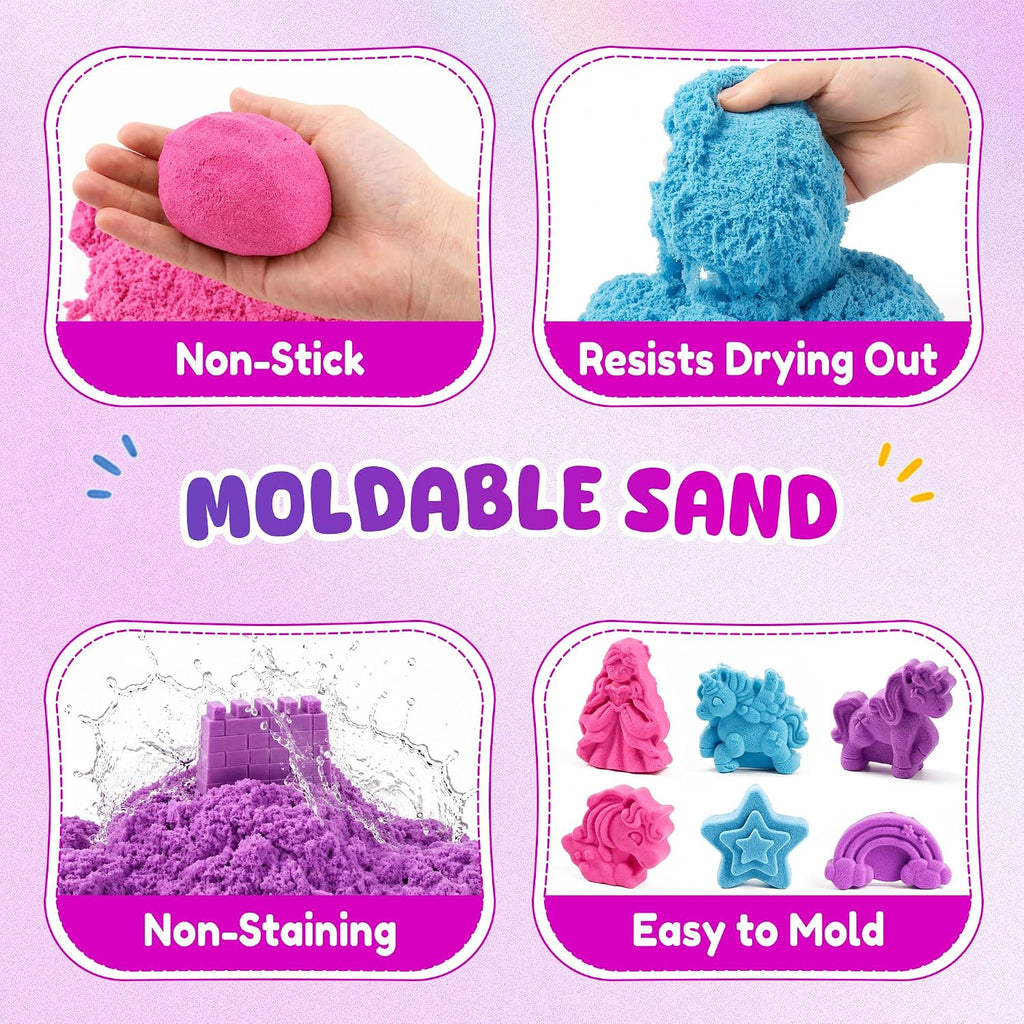 Cubo sensorial de unicornio, kit de arena sensorial de princesa de 28
