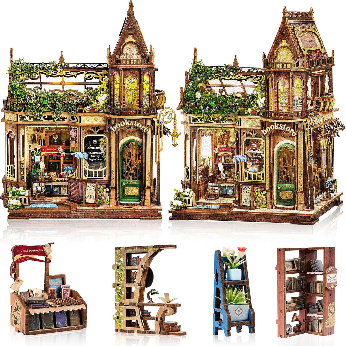 CRIOLPO Kit de rincón de libros en miniatura para adultos con luces LED