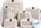 Cubos de embalaje de compresión para viajes, bolsas organizadoras de equipaje, cubos de embalaje con doble cremallera para maletas (paquete de 6, beige)