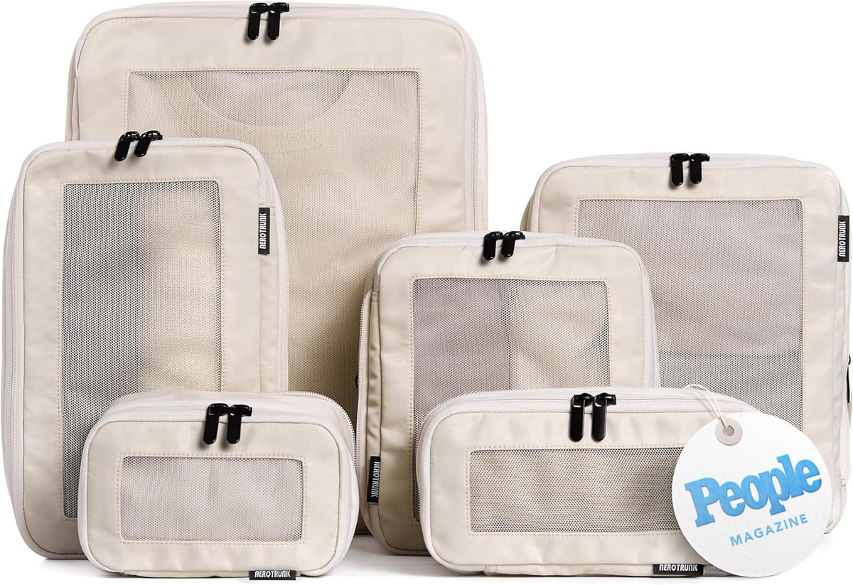 Cubos de embalaje de compresión para viajes, bolsas organizadoras de equipaje, cubos de embalaje con doble cremallera para maletas (paquete de 6, beige)