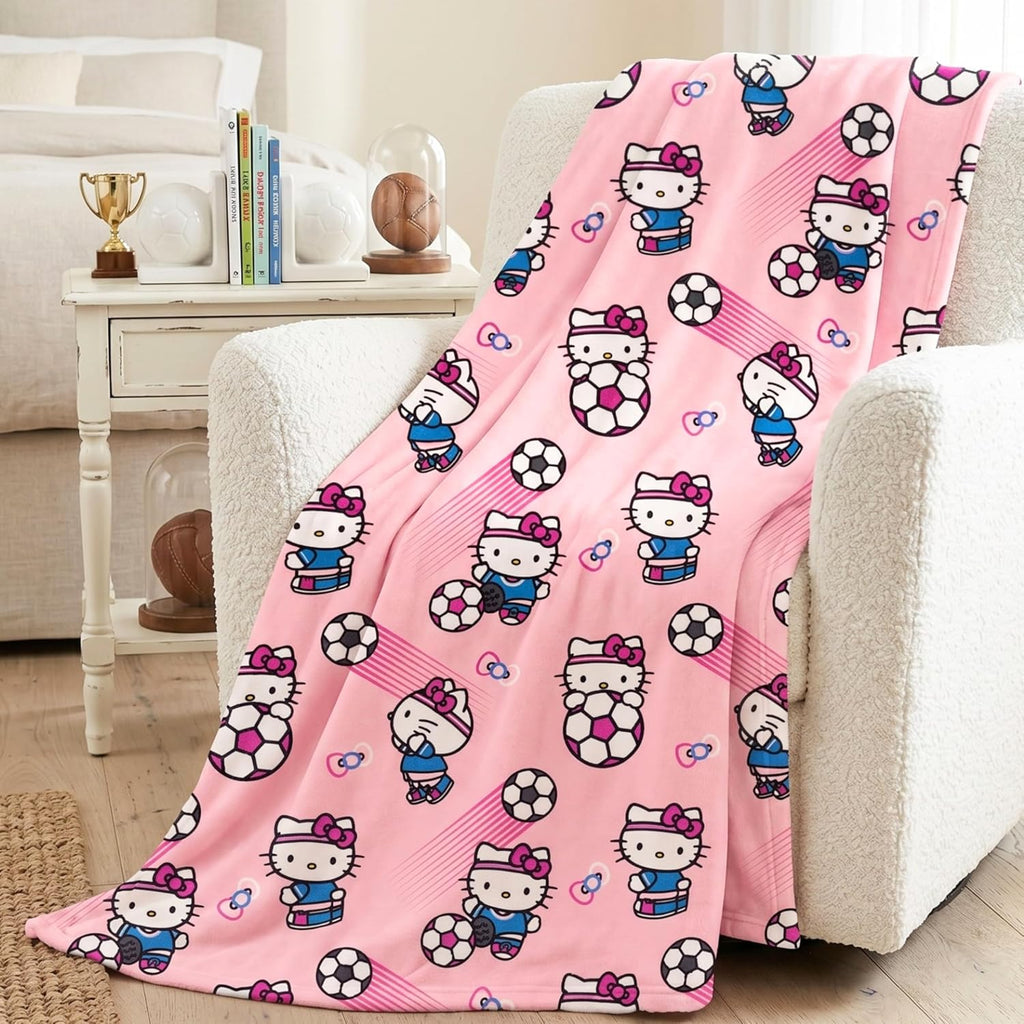 Hello Kitty Manta de fútbol para niños, 90 x 62 pulgadas, manta de felpa suave para sofá, cama o eventos deportivos, torneo mundial 2026 (producto oficial) por Franco