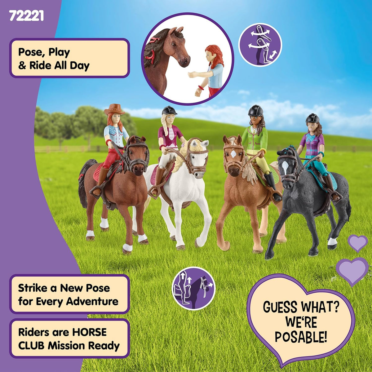 Schleich Horse Club - Juego completo de figuras de juguete de 40 piezas del Horse Club Rider - Figuras articuladas de jinete de Hannah, Sofia, Lisa y Sarah con caballos y accesorios de equitación