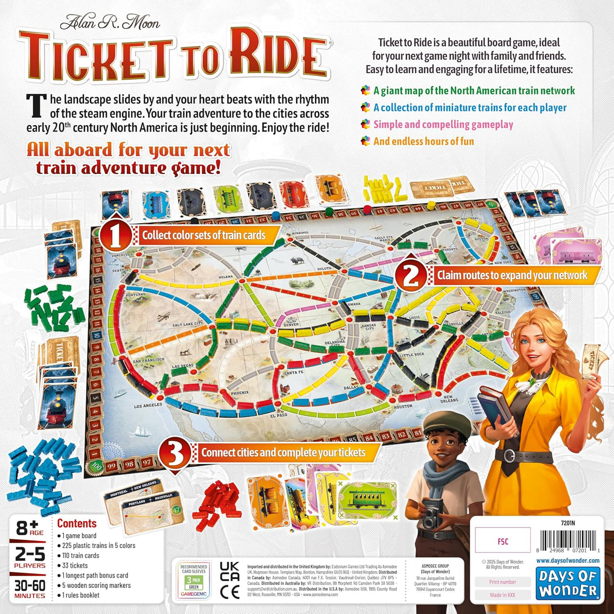 Juego de mesa Ticket to Ride de Asmodee (Actualización 2025) - Una aventura ferroviaria a través del país para amigos y familia, juego de estrategia para niños y adultos, a partir de 8 años, 2-5