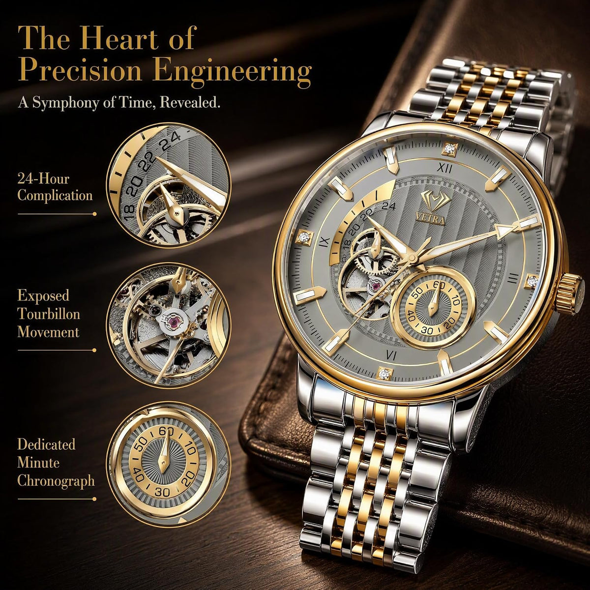 Vetra Relojes automáticos de lujo para hombre Waterpoof Dress Reloj de