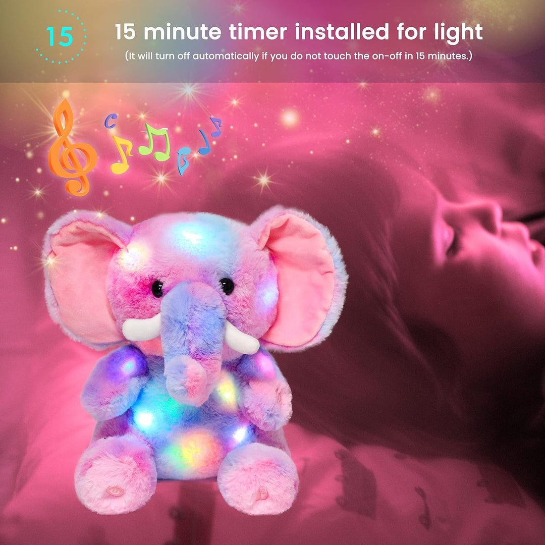 Hopearl Elefante de peluche con luces LED y música colorido, con vo...