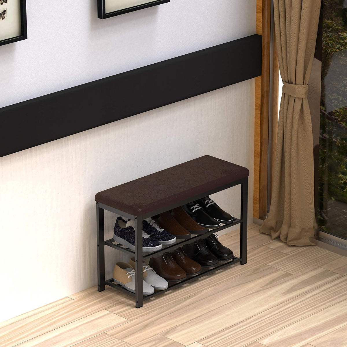 Simple Houseware Organizador de almacenamiento de banco para zapatos de entrada