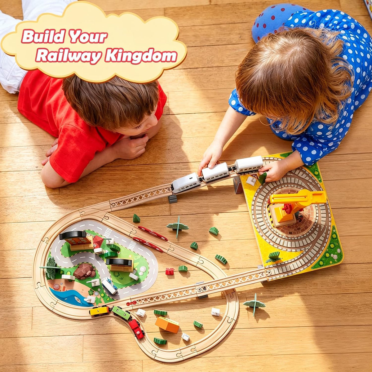 Juego de trenes de madera de 78 piezas para niños pequeños - Kits de vías