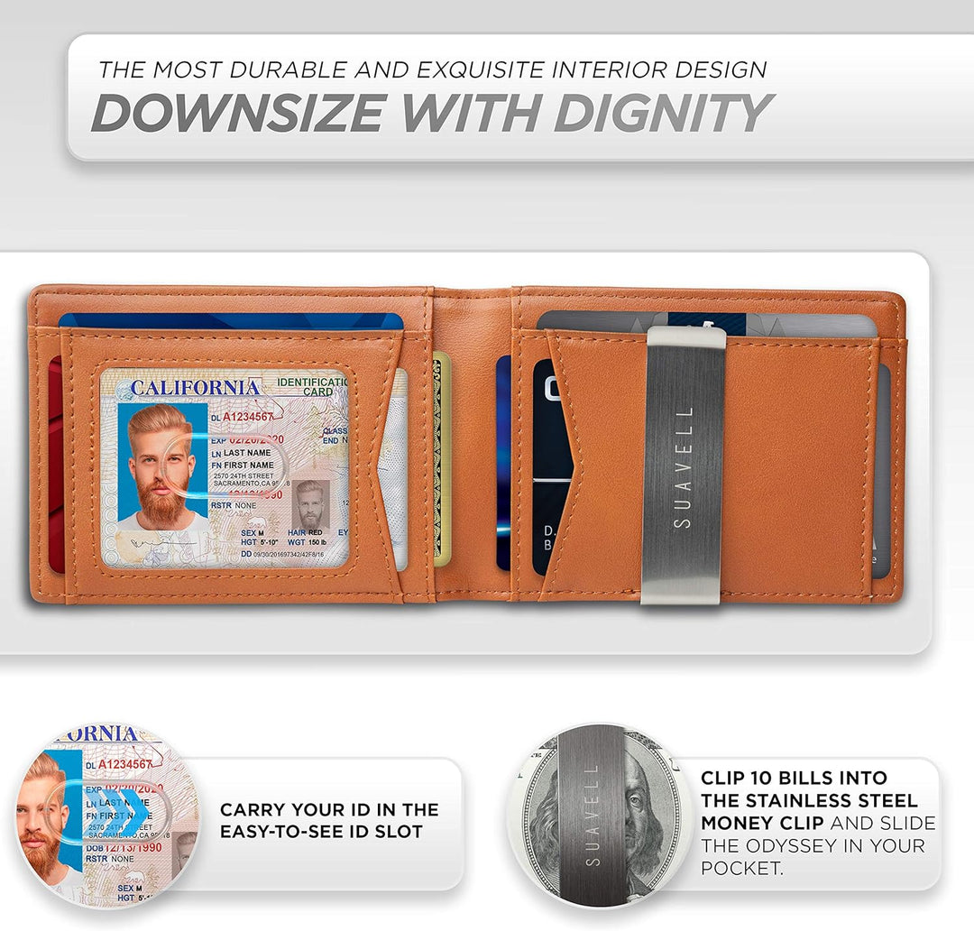 Suavell Billeteras delgadas para hombres. Cartera plegable minimali...