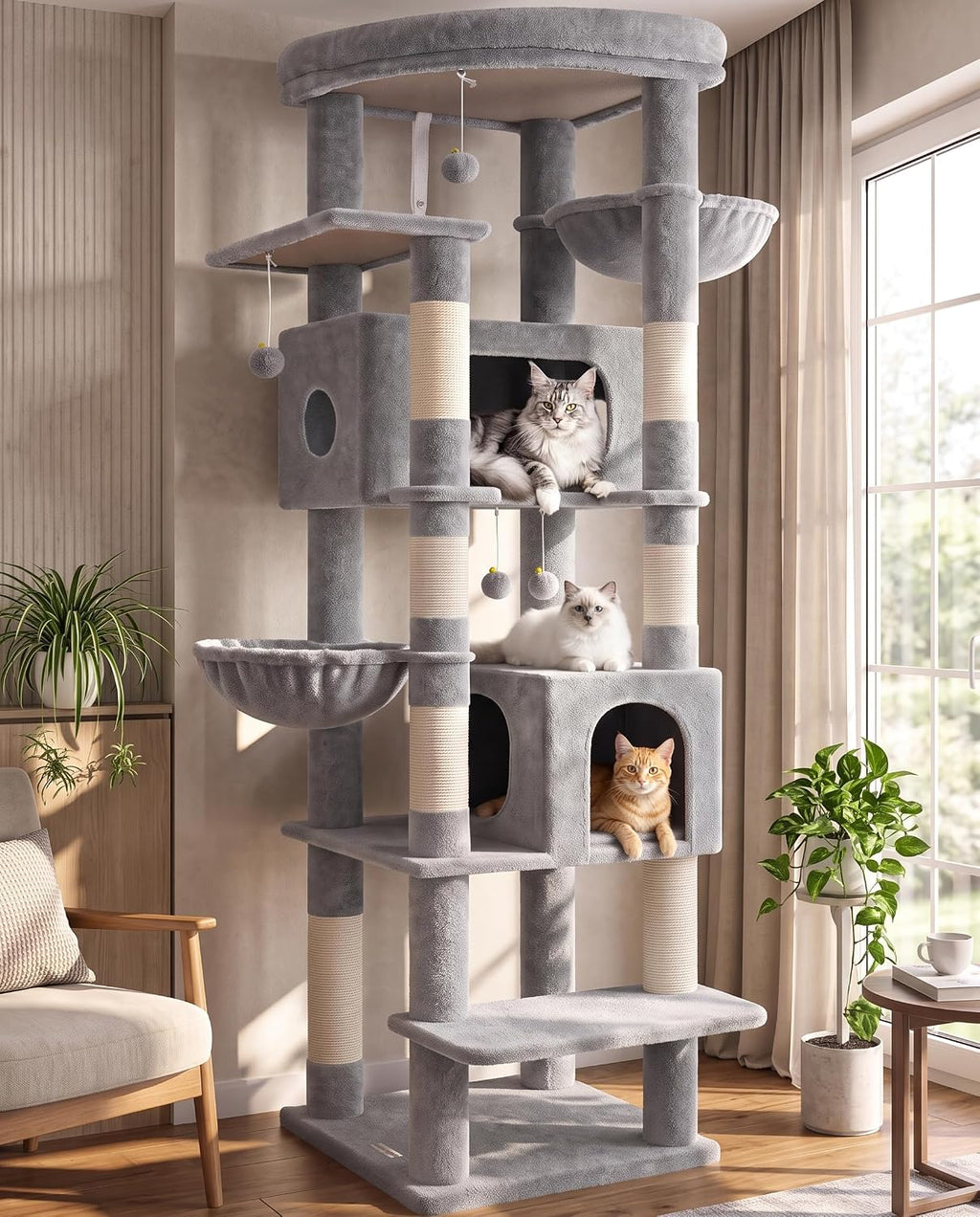 Globlazer Torre de árbol de gato resistente de 74 pulgadas para gatos de