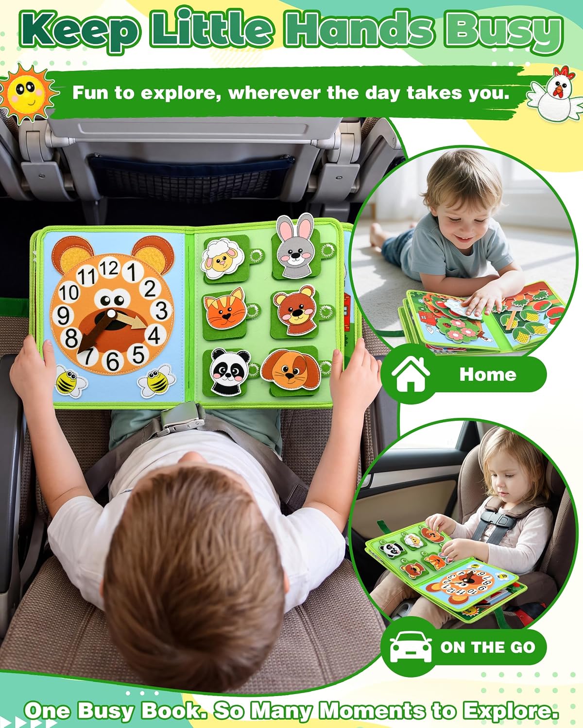 Tablero de actividades para niños pequeños, libro de actividades de