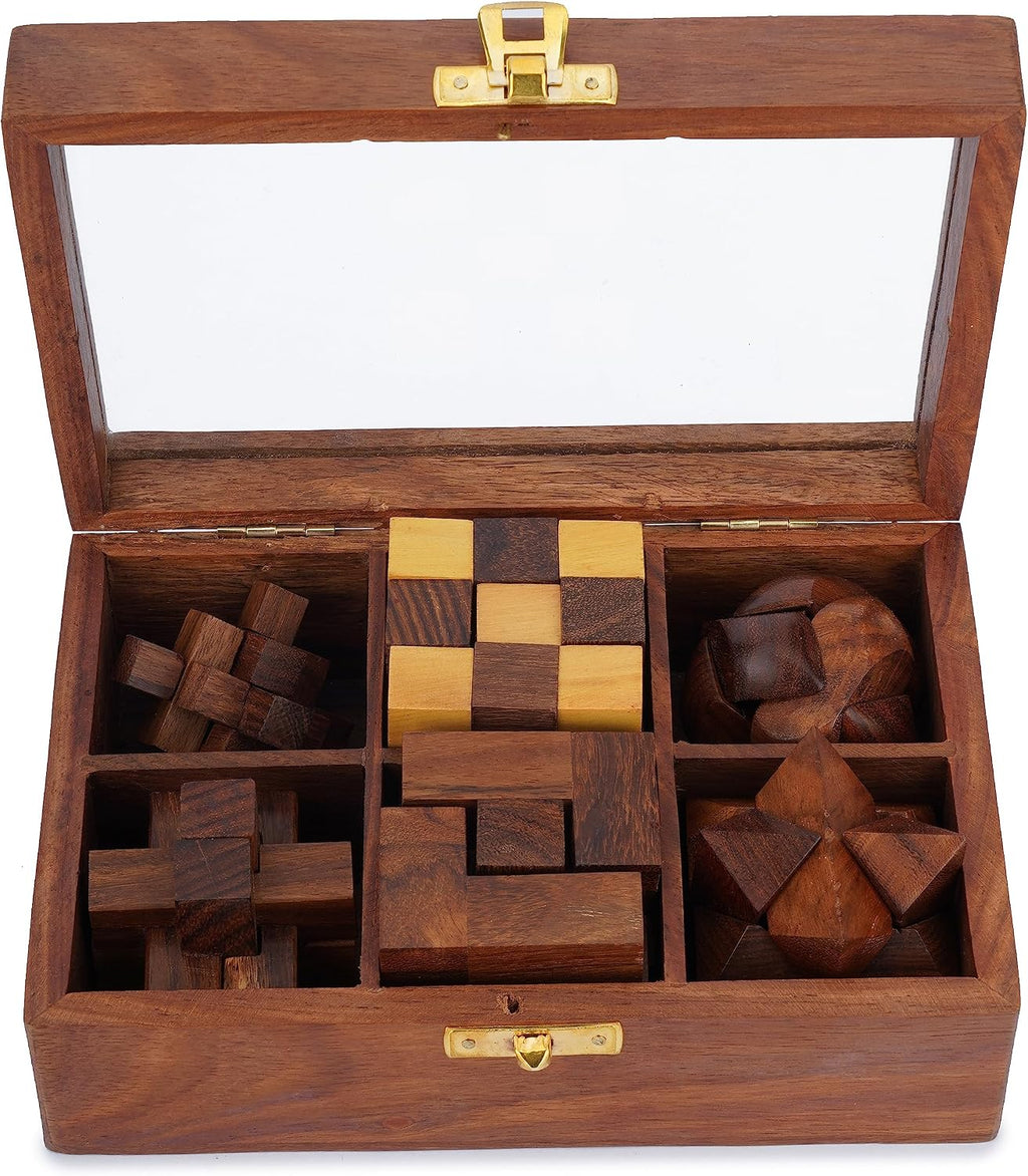 Ajuny Juego de caja de rompecabezas de madera, 6 juegos de rompecabezas