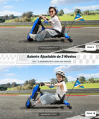 Drift Kart con Velocidad Infinita sin Escalas, Go Karts de 12V para Derrape para Niños con Asiento Ajustable, Go Kart para Niños de 5 MPH con Música, Bluetooth, Luz, Pancarta, para Niños de 6-14 Años, Azul