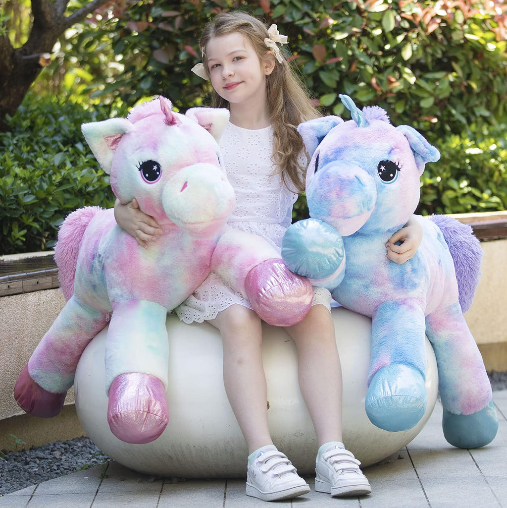 Tezituor - Unicornio gigante de 43 pulgadas, unicornio de peluche rosa arcoíris