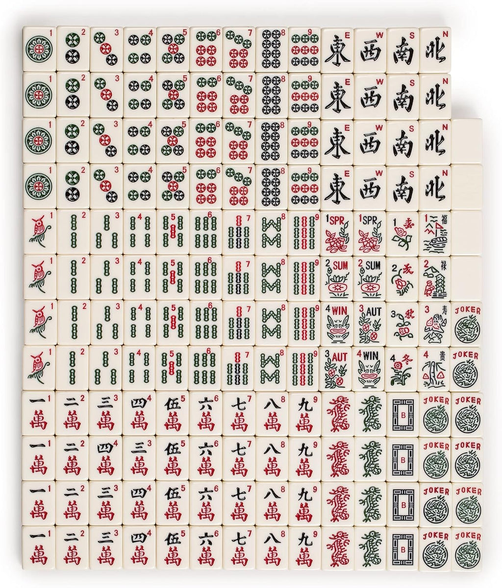 Juego de Mahjong Americano de Yellow Mountain Imports, Azul Calico con Estuche Blando Floral Azul - Estante todo en uno con Empujadores, Monedas de Puntuación Wright Patterson, Dados y Indicador de