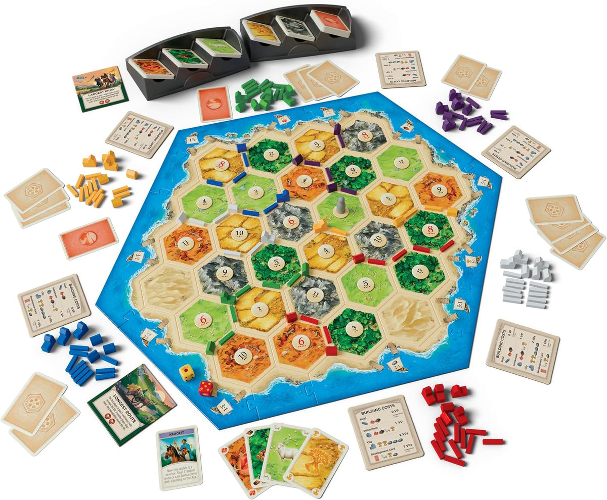 CATAN Juego de mesa + paquete de expansión de 5 a 6 jugadores, juego de estrategia para familias y adultos, establecimiento de construcción comercial, juego de fiesta de conteo de jugadores extendido