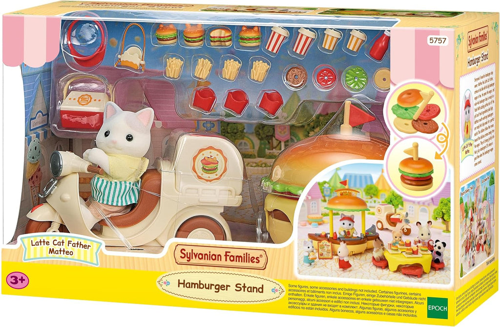 Sylvanian Families - Soporte para hamburguesas - Juego de 20 accesorios y 1 figura - Sumérgete en el mundo imaginario de la familia Sylvanian - Casas de muñecas y juguetes para niños de 3 años en