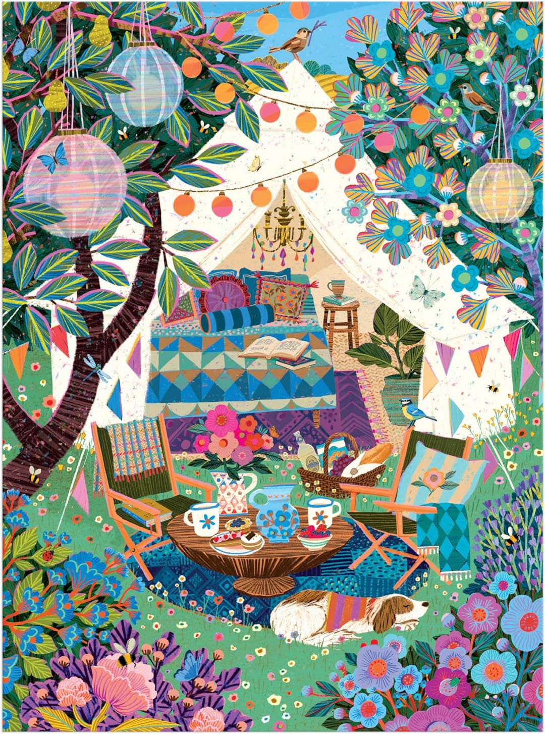 Galison Blooming Escape - Rompecabezas de 1000 piezas con hermosas ilustraciones de una escena de campamento de lujo