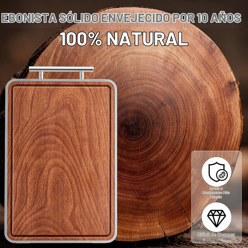 Tablas de cortar de titanio para cocina, tabla de cortar de madera de ébano, tabla de cortar de metal de doble cara con asa y canal para jugos, ideas de electrodomésticos de cocina para carne y charcutería
